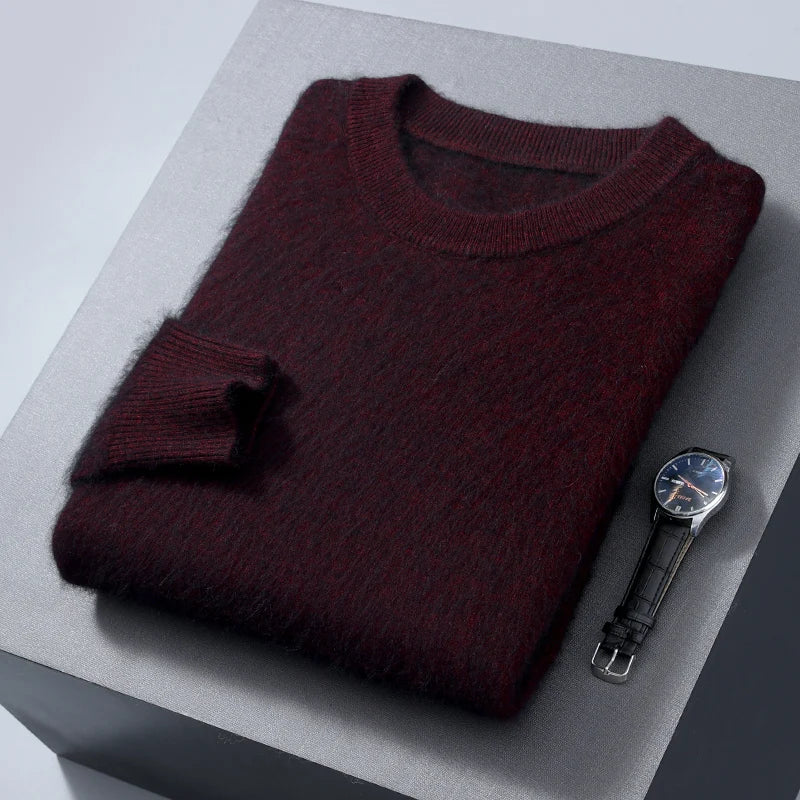 Men's Round Neck 100% Mink Cashmere Sweater Men 2024 Autumn and Winter Large Size Loose Knitted Sweater Keep Warm Top Men Jumper