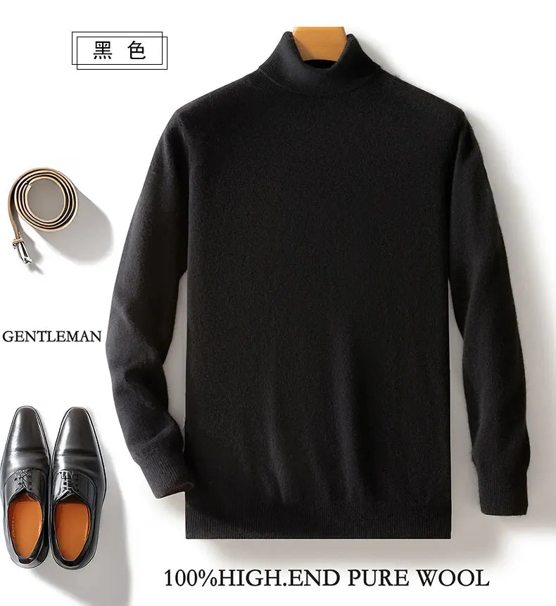 Fall/Winter 12-Needle Flat Lapel 100% Pure Wool Men's Long Sleeve Pullover Knitted Bottoming Shirt Inside