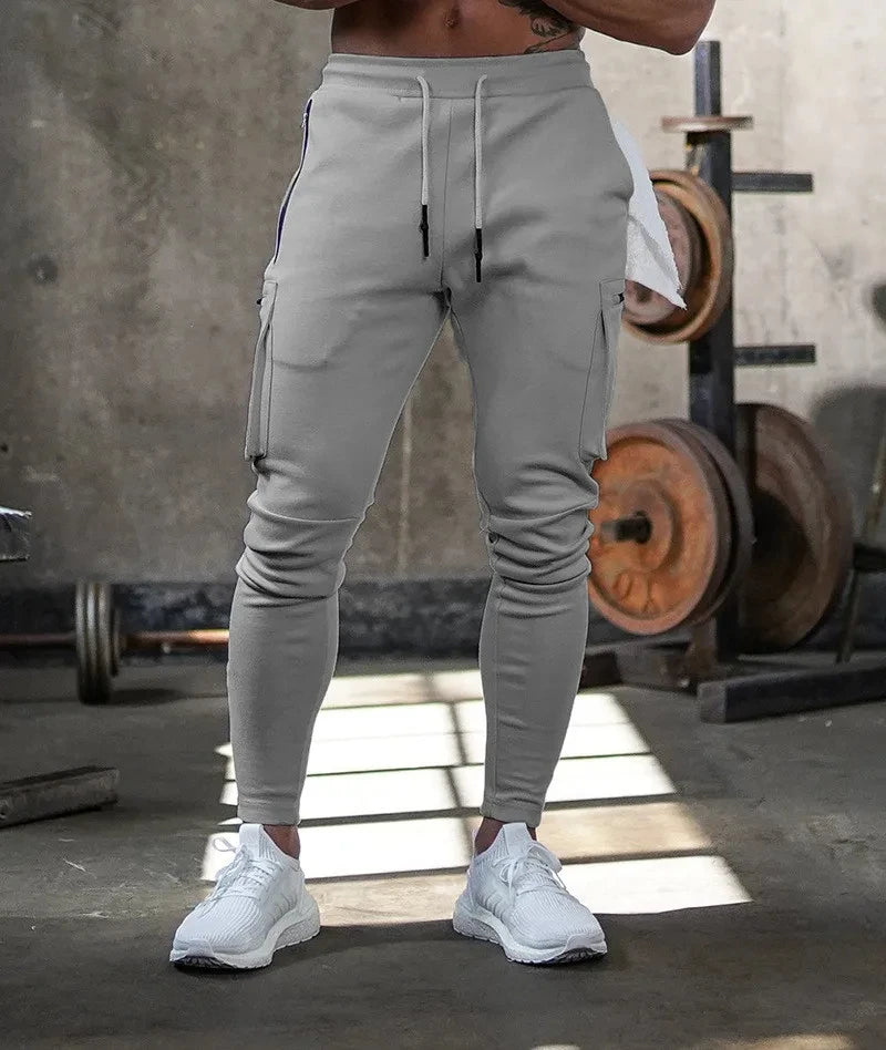 Sweatpants Men's Gym Fitness New Pants Men's Running Jogging Training Tight Sports Cargo Pants Pocket Decoration