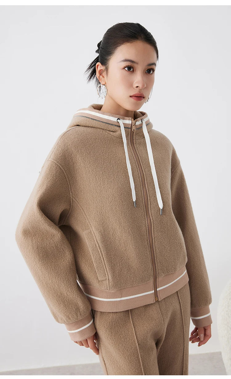 K2675W High quality luxury brand women's 100% merino wool pullover hooded sweatshirt hoody