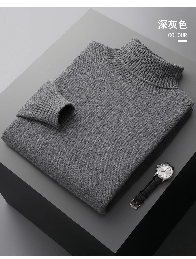 MVLYFLRT Men's Sweater Autumn and Winter New Cashmere Sweater 100% Pure Wool Knitting Sweater Fashion High Lapel Pullover Top