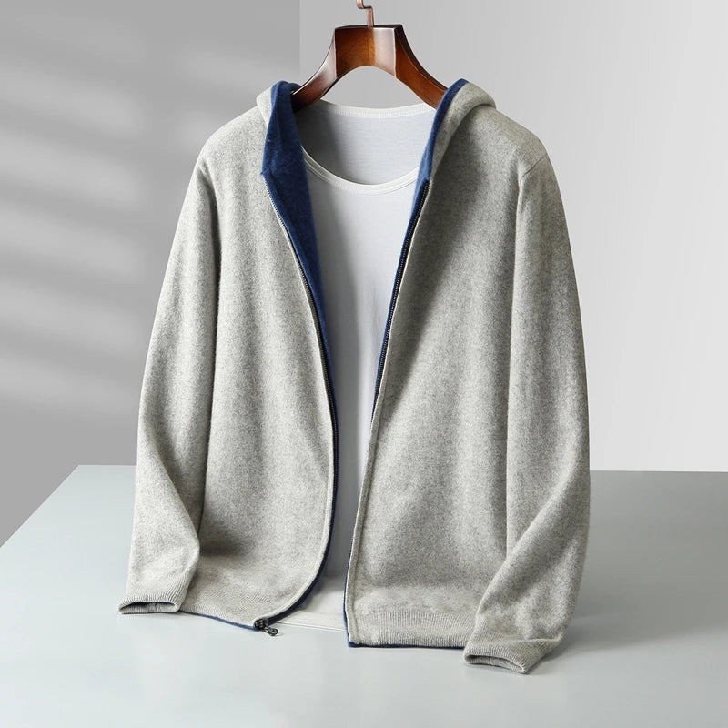 Autumn And Winter New Men's Double-Sided Wear Padded Cashmere Hoodies Cardigans Knitted Casual Warm Coats
