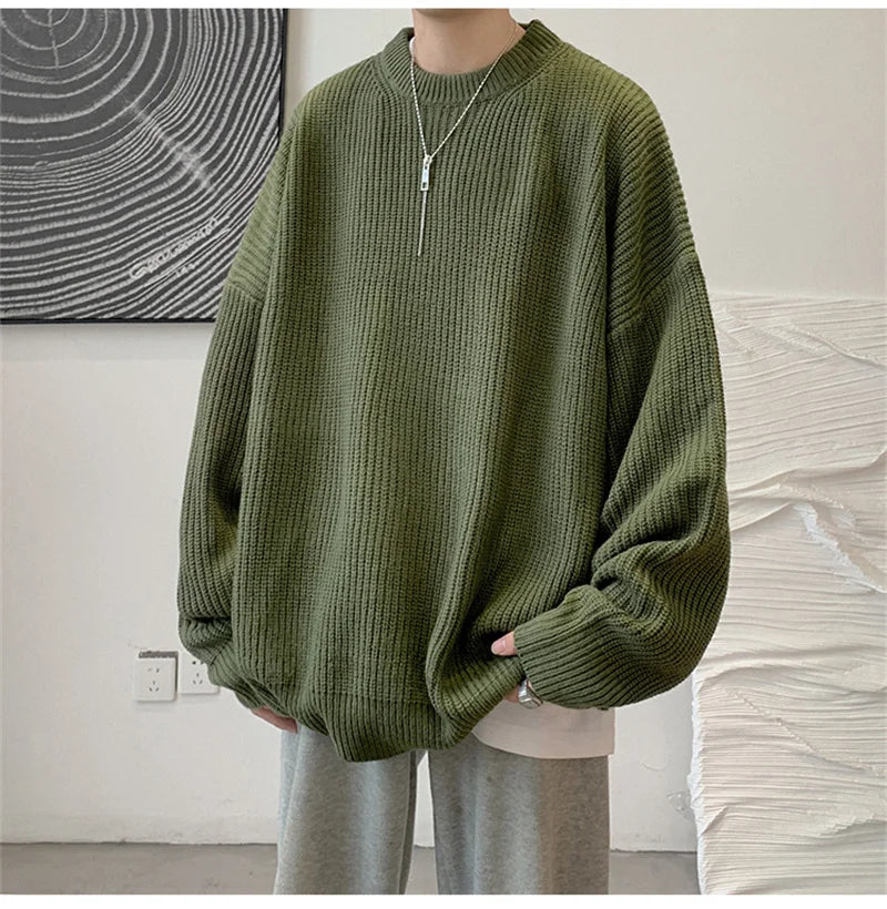 2025 Autumn Crew Neck Solid Color Pullover Sweaters For Men Casual Y2K Knitted Sweater High Street Fashion Jumpers Hombre