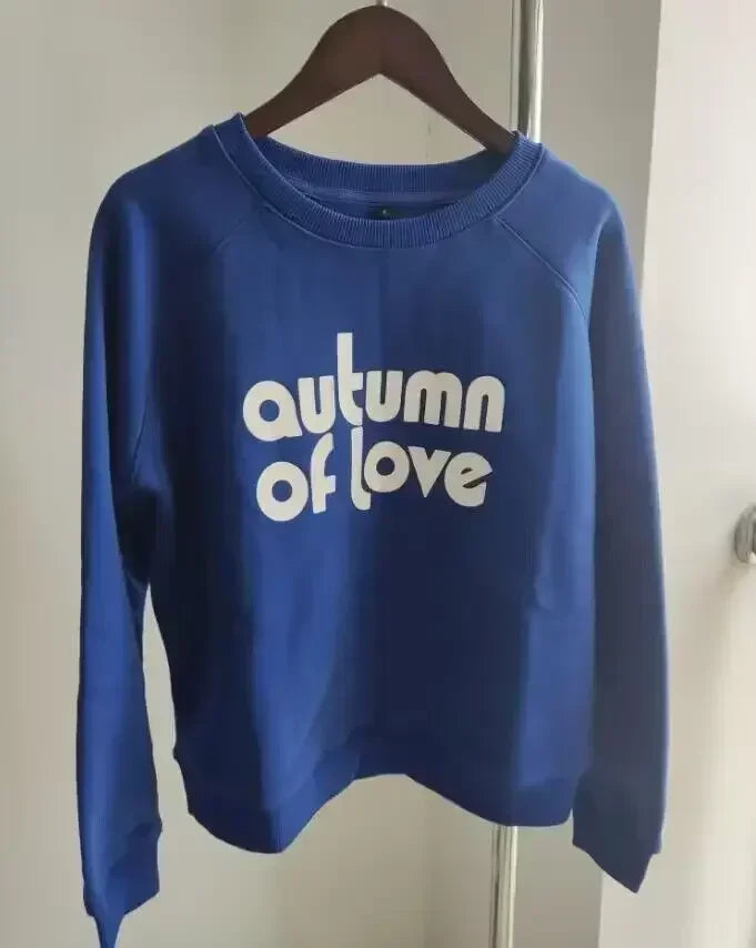 Women Early Spring New Retro Letter Love Print Loose Pullover Sweatshirt Long-sleeved Terry Sweatshirt