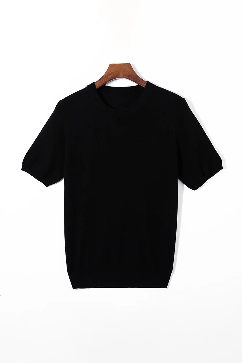 Summer Classic Short Sleeve Men Knitwear Silk Wool blend Sweater O-Neck Loose Cool Quality Business Pullover Basic Clothing Tops