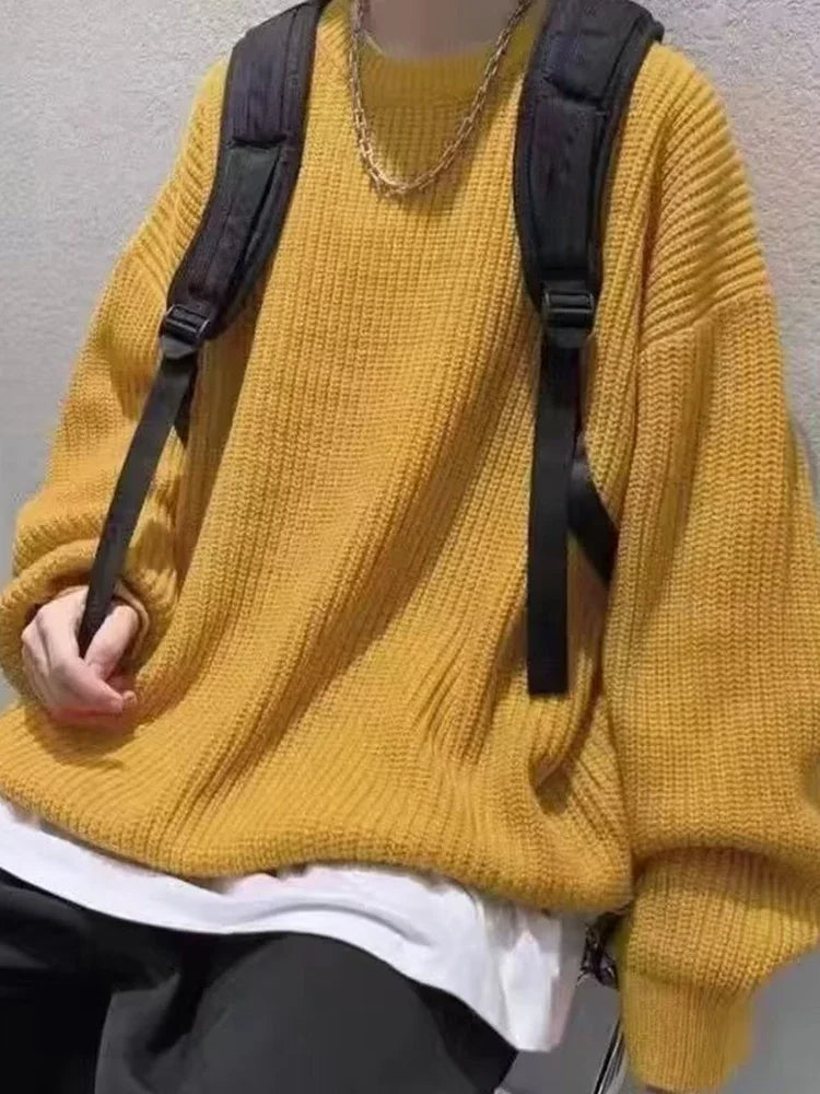 2025 Autumn Crew Neck Solid Color Pullover Sweaters For Men Casual Y2K Knitted Sweater High Street Fashion Jumpers Hombre