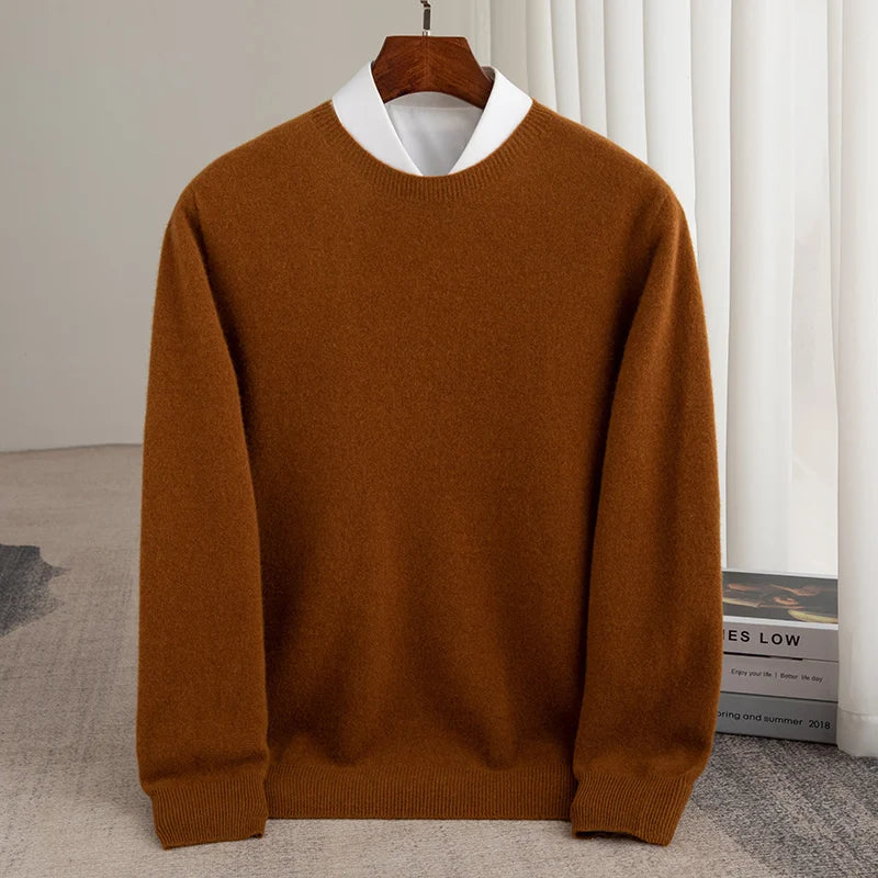 Autumn And Winter 100% Pure Wool Men's Thick Round Neck Slim-Fit  O-neck Pullover Long-Sleeved Knitted Cashmere Sweater