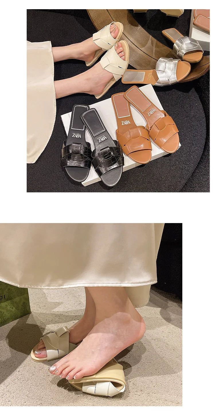 Hot Sale Women Slippers Low Heel Comfortable Slippers Sexy Cross Peep Toe Shoes Luxury Outdoor Beach Women's Breathability Shoes