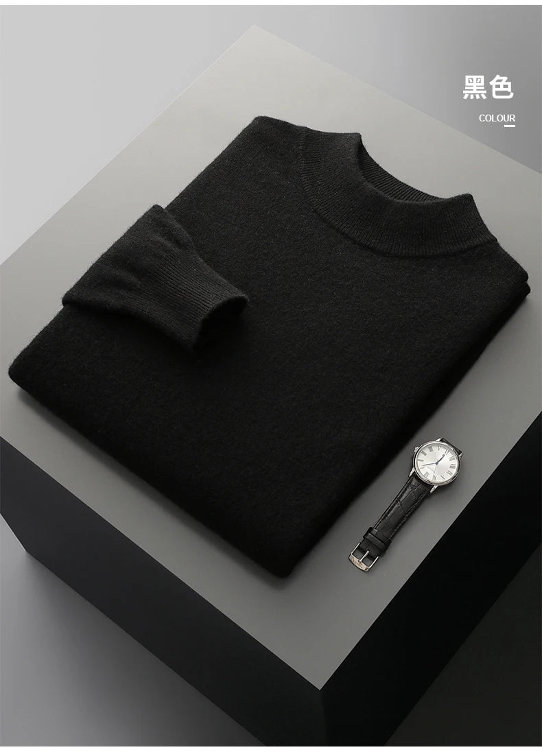 Autumn and winter men's cashmere sweater stand up collar long sleeved pullover soft and warm 100% Merino wool knitted top