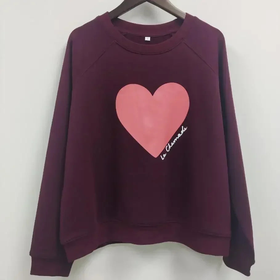 Women Early Spring New Retro Letter Love Print Loose Pullover Sweatshirt Long-sleeved Terry Sweatshirt