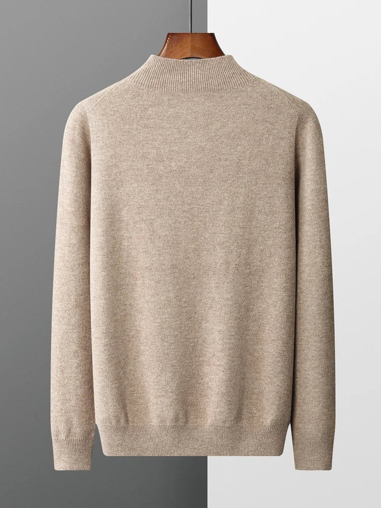 New Men's 100% Merino Wool Mock Neck Pullover Soft Warm Jumpers Quality Cashmere Sweater Casual Smart Knitwear Basic Tops Clothi