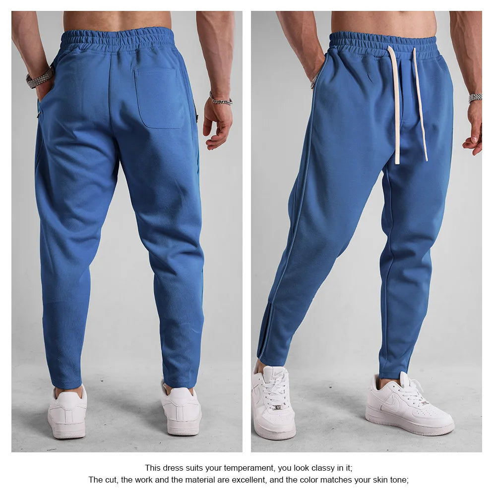 Men's Clothing Sport Casual Zipper Baggy Pants Cotton Long Trousers Outdoor Gym Fitness Workout Jogging Sweatpants Trackpants