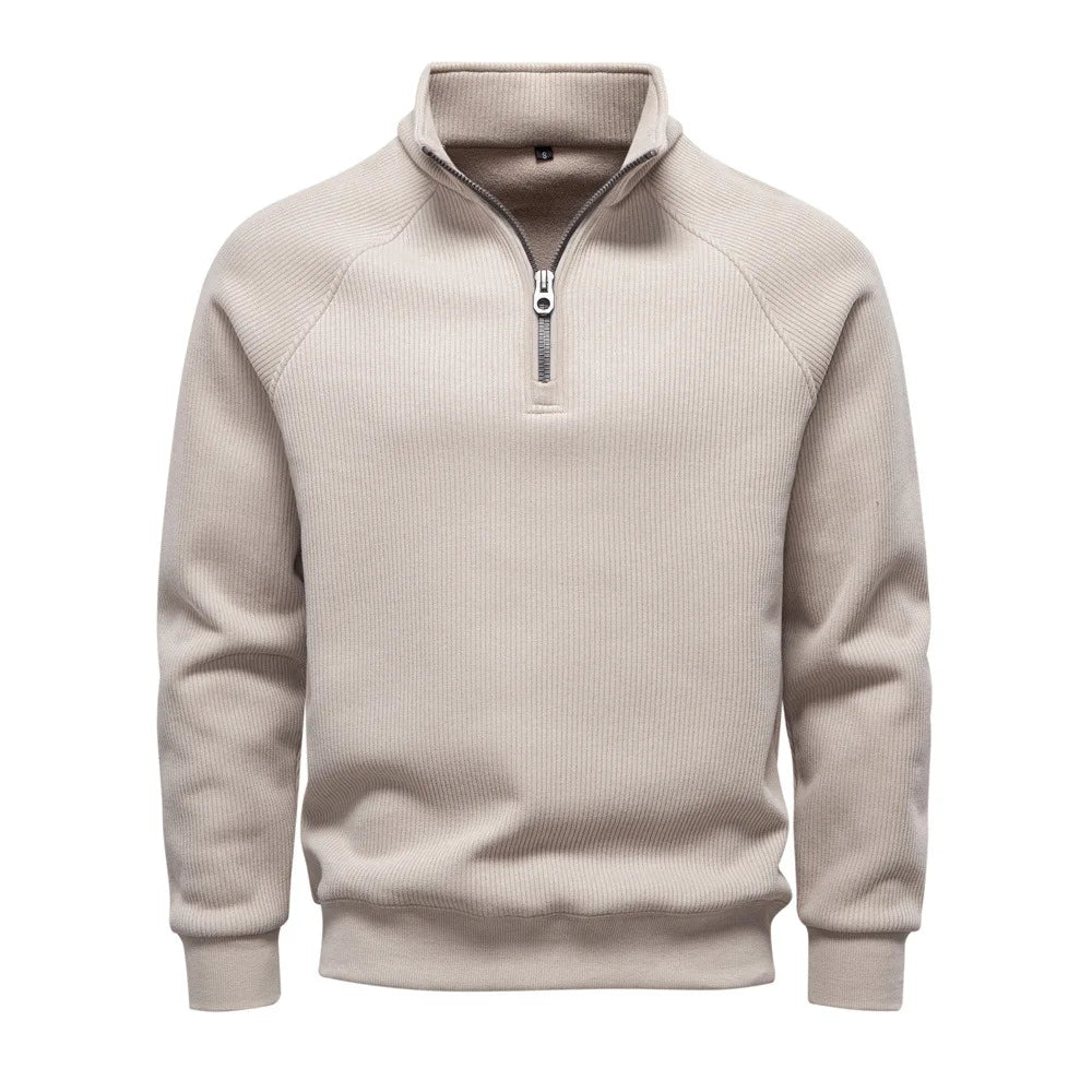 New Autumn & Winter Men's European Size Half-Zip Pullover Sweatshirt, Trendy & Versatile Stand-Collar Fleece-Lined Men's Jacket