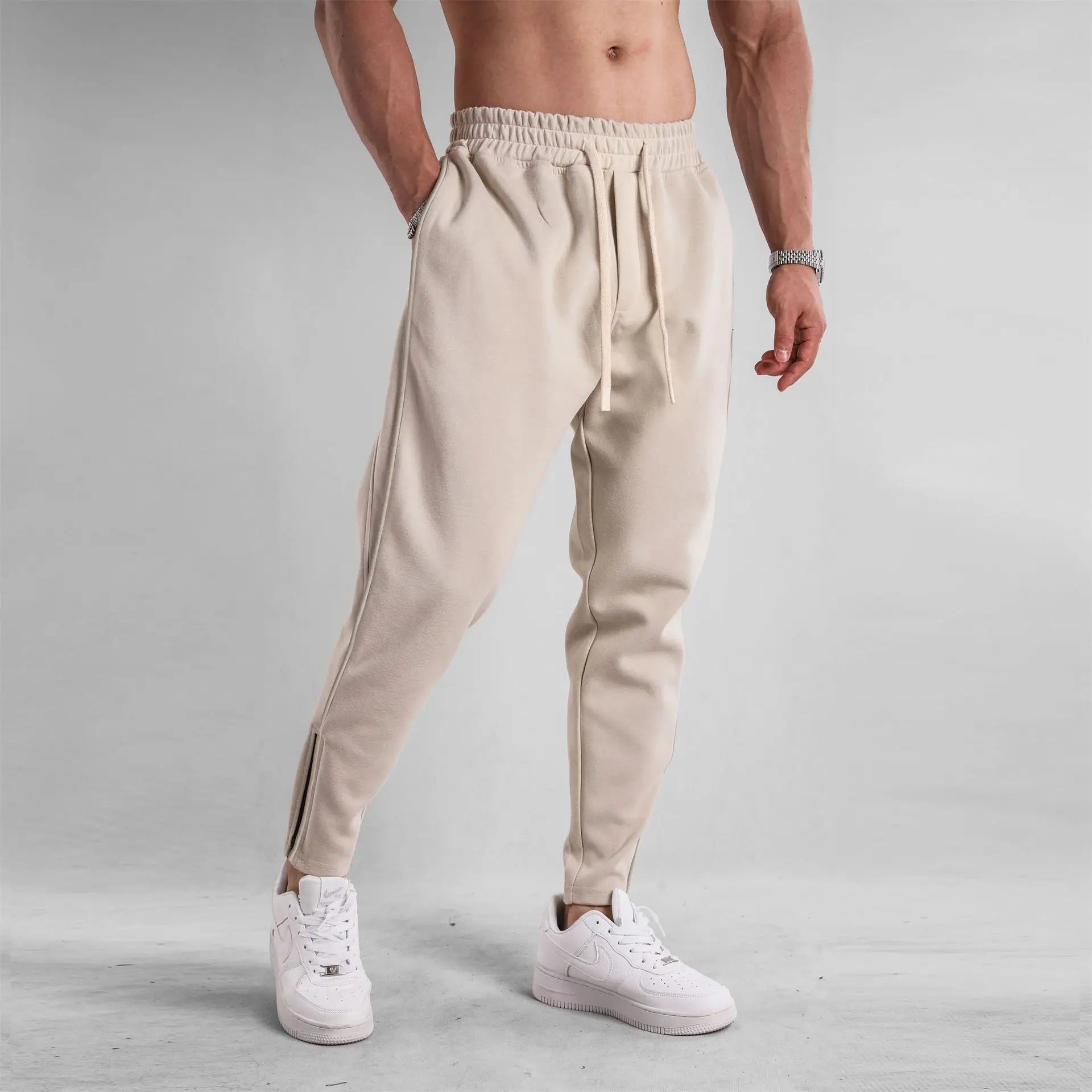 Men's Clothing Sport Casual Zipper Baggy Pants Cotton Long Trousers Outdoor Gym Fitness Workout Jogging Sweatpants Trackpants