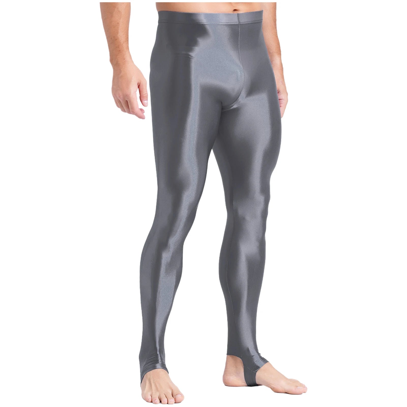 Mens Glossy Sports Pants Stirrup Leggings High Waist Elastic Waist Tights Gym Workout Pants Tummy Control Yoga Fitness Pants
