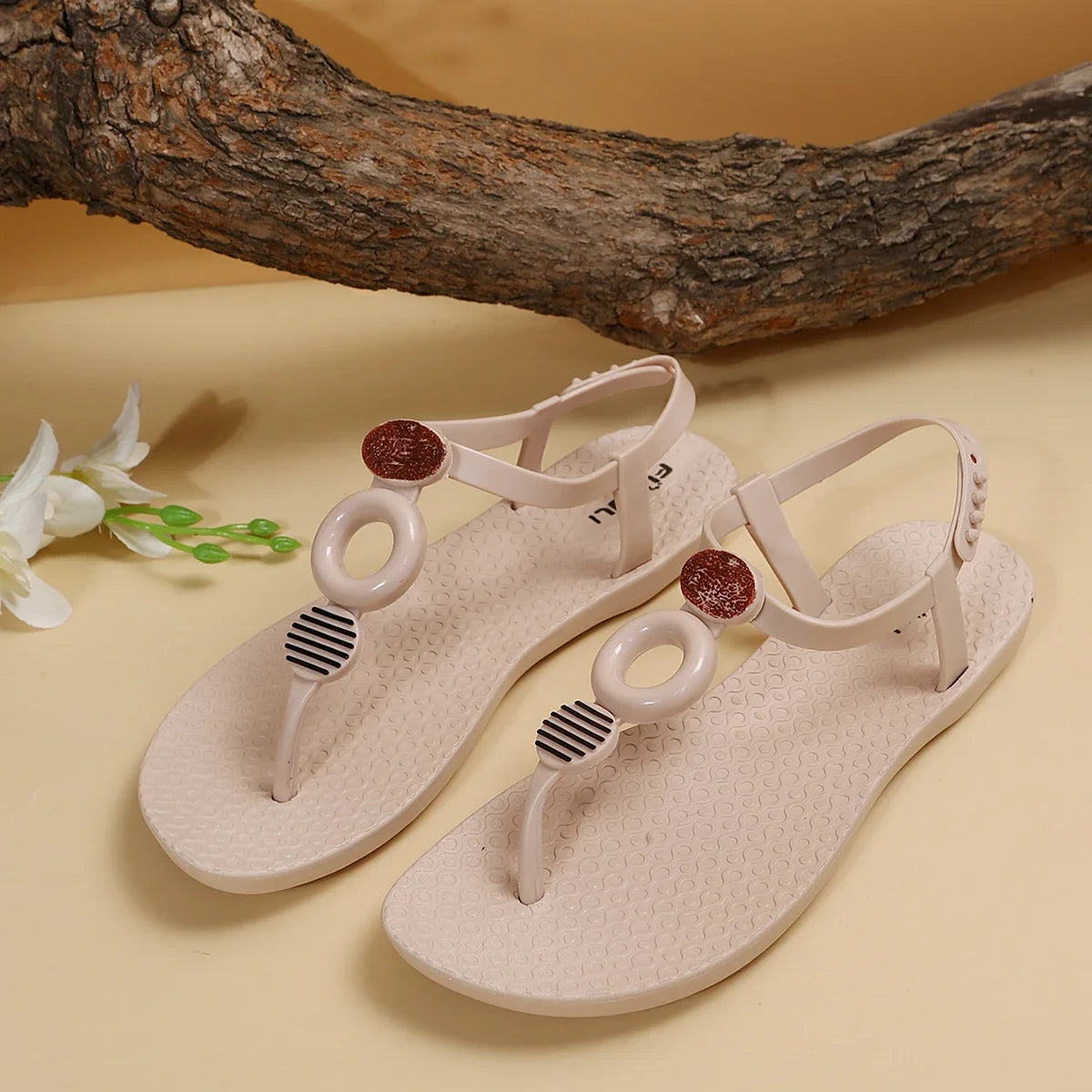 Women's Summer Decorative Toe Back Beach Sandals Button O-shaped Decorative Sandals Holiday Tablet Outdoor Beach Sandals