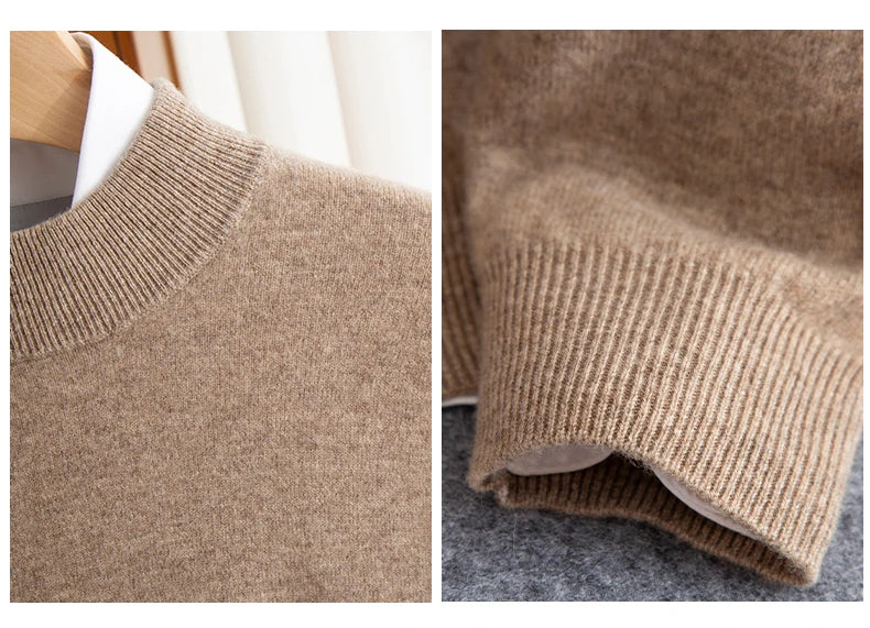 New Fashion Men's 100% Wool Pullover Half-high Collar Sweater Autumn Winter Warm Solid Color Knit Sweater Business Casual Top