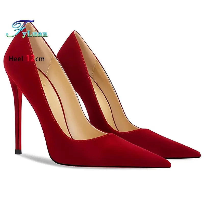Wine Red High Heels 12cm 10cm 8cm Women Shoes Thin Heels Pointed Head Ladies Pumps Shallow Mouth Stiletto Party Large Size Shoes