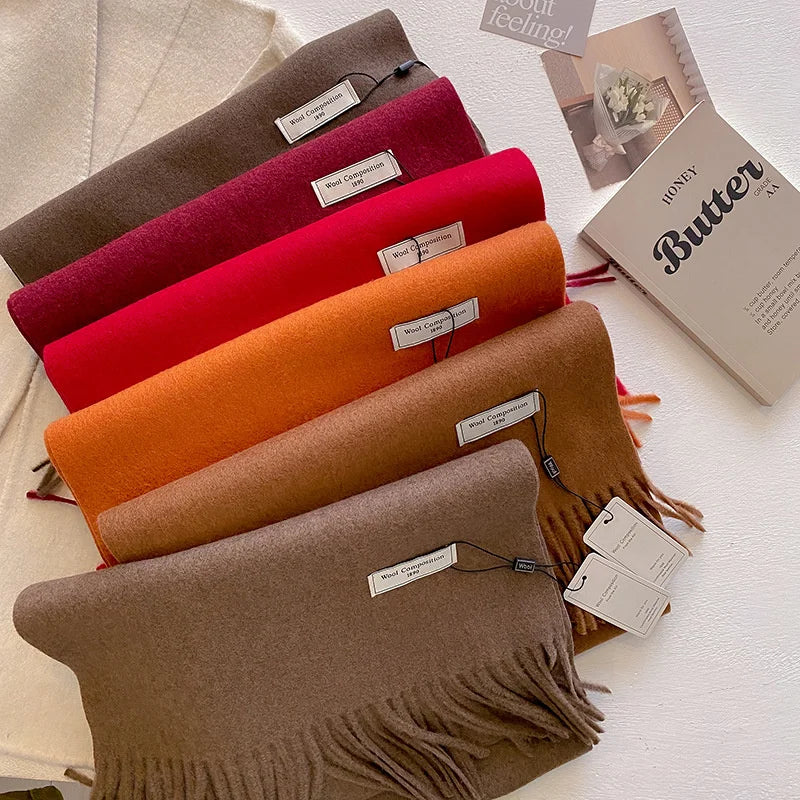 Luxury Winter Wool Scarf Women Cashmere Warm Pashmina Brand Foulard Female Shawls Wraps Thick Soft Bufanda Scarves Stole 2024