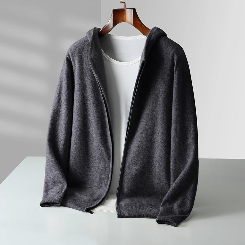 Autumn And Winter New Men's Double-Sided Wear Padded Cashmere Hoodies Cardigans Knitted Casual Warm Coats