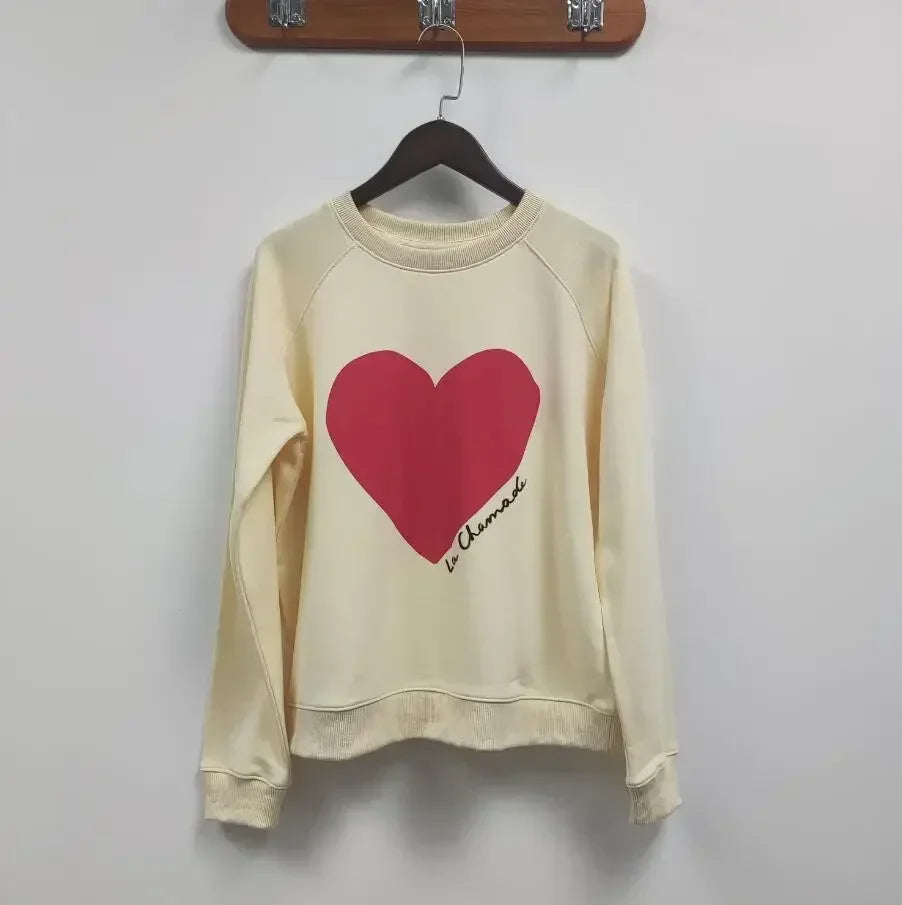 Women Early Spring New Retro Letter Love Print Loose Pullover Sweatshirt Long-sleeved Terry Sweatshirt