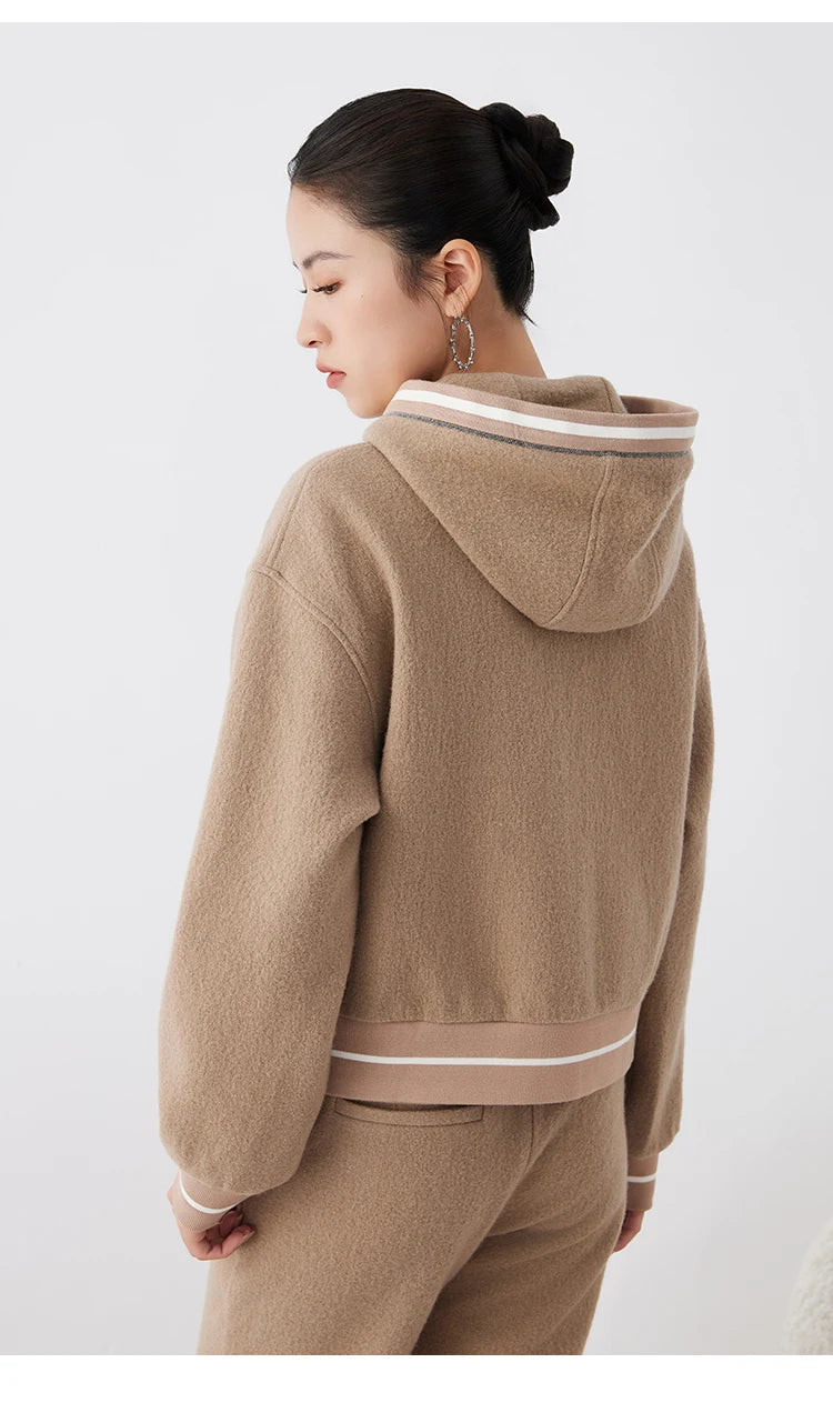 K2675W High quality luxury brand women's 100% merino wool pullover hooded sweatshirt hoody