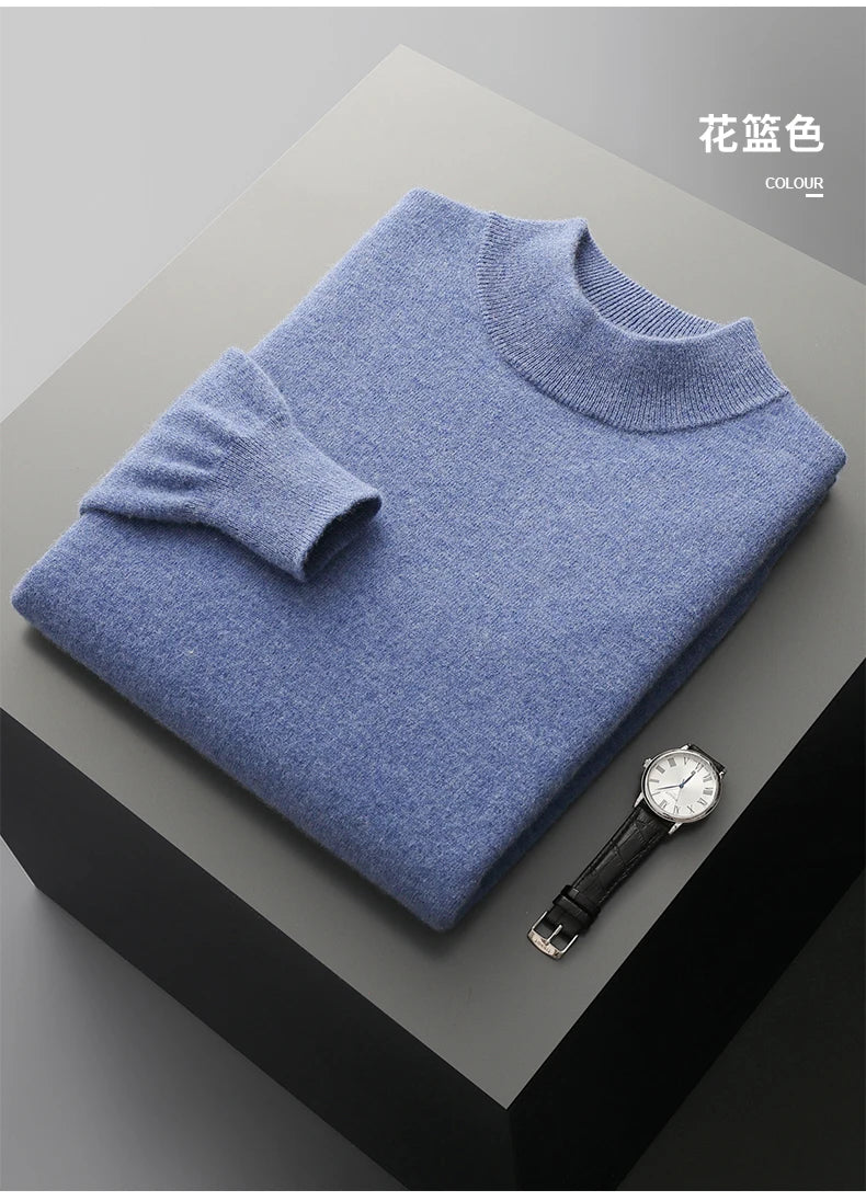 Autumn and winter men's cashmere sweater stand up collar long sleeved pullover soft and warm 100% Merino wool knitted top