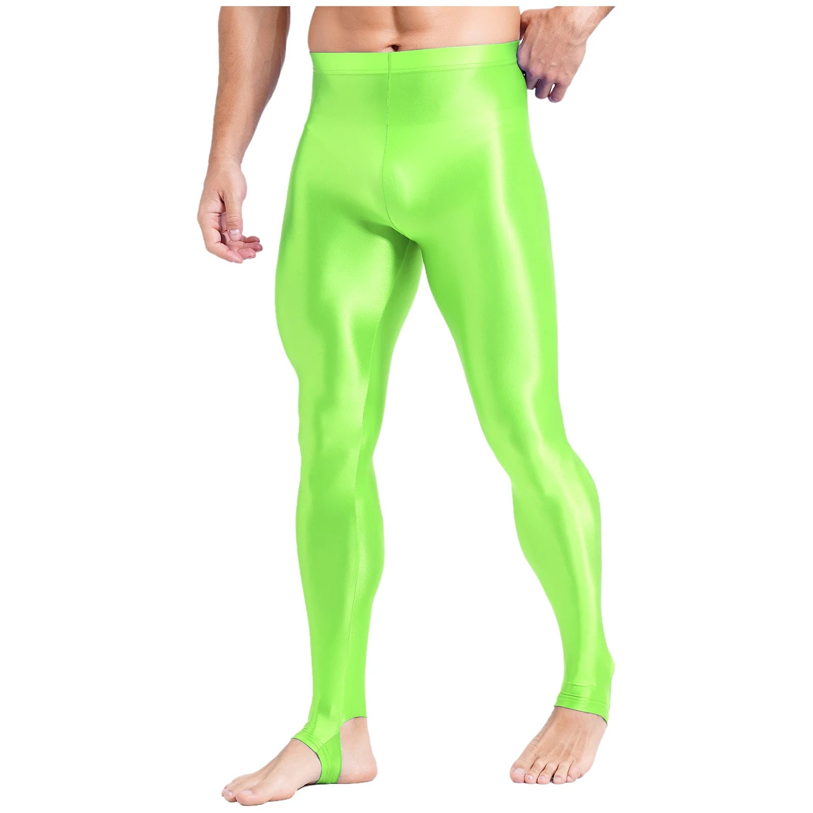 Mens Glossy Sports Pants Stirrup Leggings High Waist Elastic Waist Tights Gym Workout Pants Tummy Control Yoga Fitness Pants