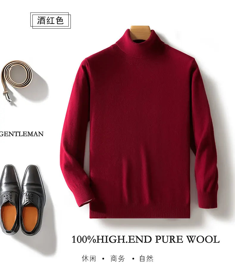 Fall/Winter 12-Needle Flat Lapel 100% Pure Wool Men's Long Sleeve Pullover Knitted Bottoming Shirt Inside