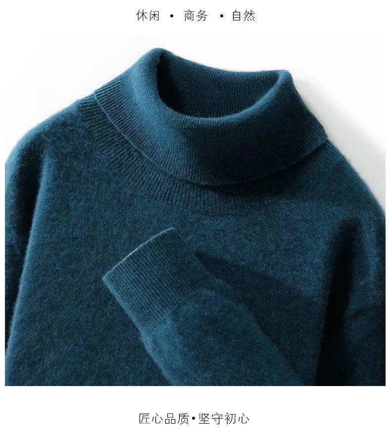 Fall/Winter 12-Needle Flat Lapel 100% Pure Wool Men's Long Sleeve Pullover Knitted Bottoming Shirt Inside