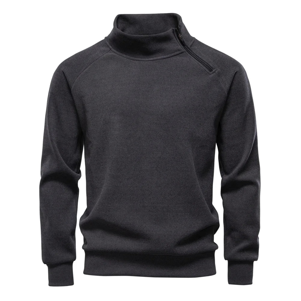Men's New 2025 Autumn & Winter European Size Pullover Hoodie with Diagonal Zipper, Fleece-Lined, Thickened Stand Collar, Trendy