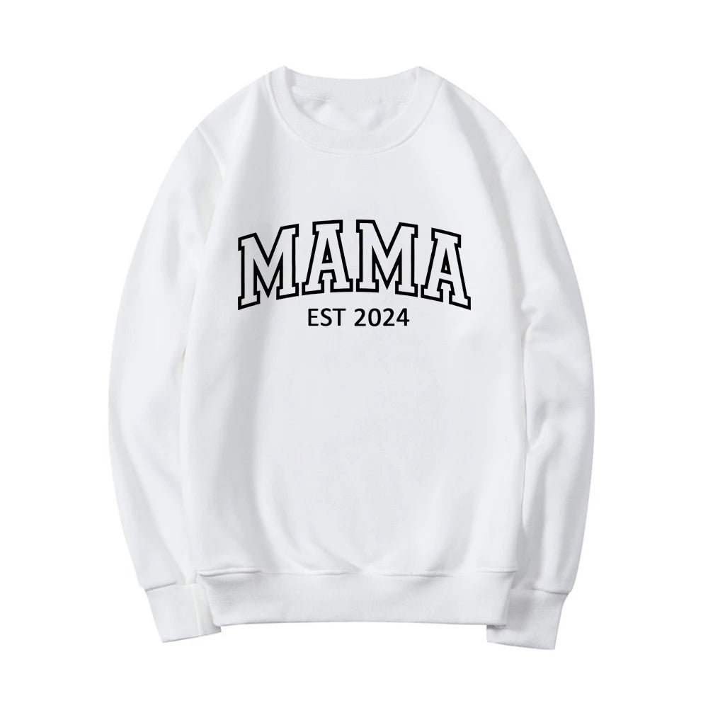 Mama Est 2024 Sweatshirt Mothers Day Gift Women Long Sleeve Crewneck Sweatshirts Personalized Hoodie New Mom Gift Mama Pullovers