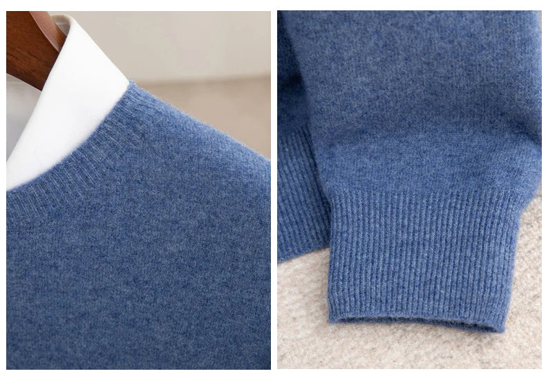 Autumn And Winter 100% Pure Wool Men's Thick Round Neck Slim-Fit  O-neck Pullover Long-Sleeved Knitted Cashmere Sweater