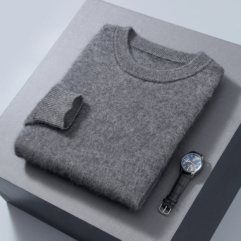 Men's Round Neck 100% Mink Cashmere Sweater Men 2024 Autumn and Winter Large Size Loose Knitted Sweater Keep Warm Top Men Jumper