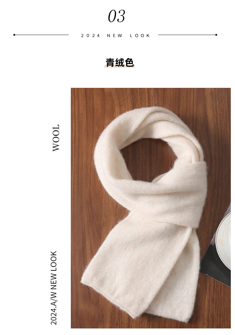 Knitted New Wool Scarf For Men And Women In Winter With Simple And Versatile Solid Color And Thick Warm Scarf