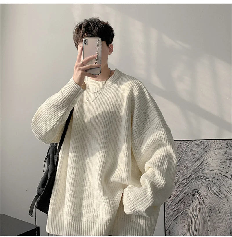 2025 Autumn Crew Neck Solid Color Pullover Sweaters For Men Casual Y2K Knitted Sweater High Street Fashion Jumpers Hombre