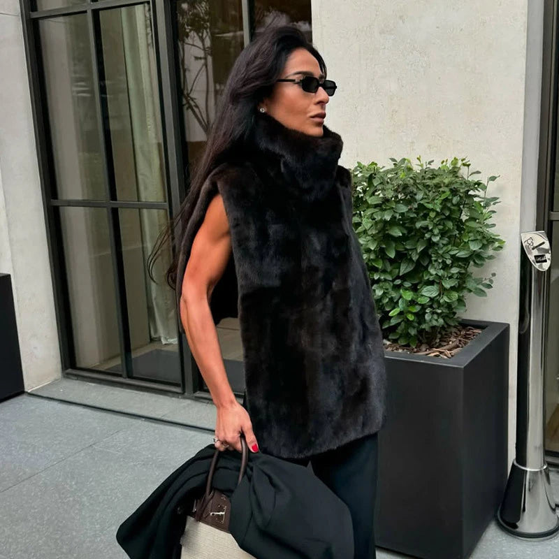 Elegant Shawl Faux Fur Women Coat Lace Up Full Sleeve Belted Waist Lapel Woolen Female Jacket 2025 Autumn Winter Lady Outwears