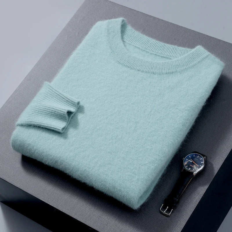 Men's Round Neck 100% Mink Cashmere Sweater Men 2024 Autumn and Winter Large Size Loose Knitted Sweater Keep Warm Top Men Jumper
