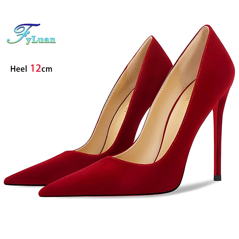 Wine Red High Heels 12cm 10cm 8cm Women Shoes Thin Heels Pointed Head Ladies Pumps Shallow Mouth Stiletto Party Large Size Shoes