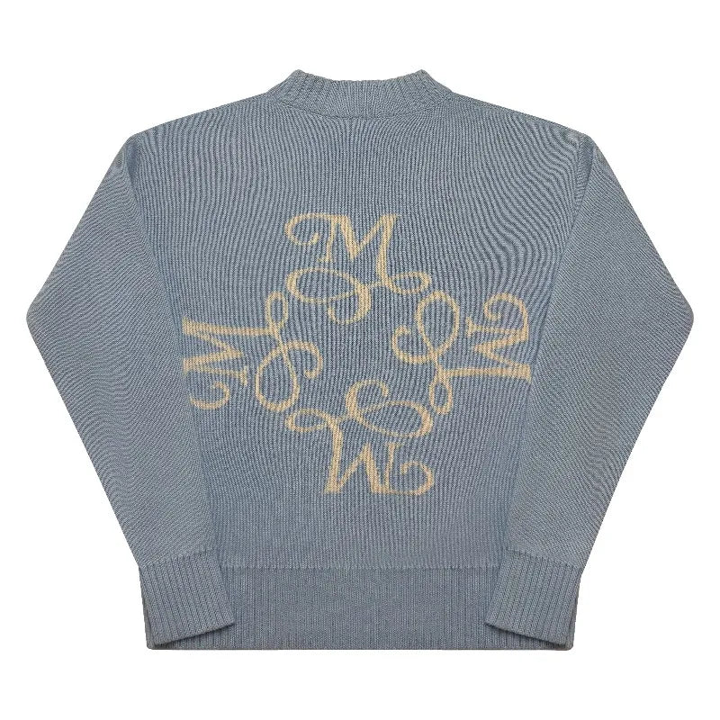 Y2K Retro Long Sleeve Sweater Signature M Logo Pattern Pullover Men New Fashion High Street Casual Streetwear Boxy Knitted Top