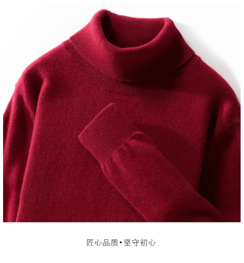Fall/Winter 12-Needle Flat Lapel 100% Pure Wool Men's Long Sleeve Pullover Knitted Bottoming Shirt Inside