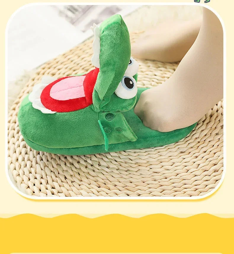 2025 Cows Plush Slippers Move Open Mouth Winter Warm Home Cotton Shoes Kawaii Animal Slippers Cute Funny Cartoon Girl Boy Gift