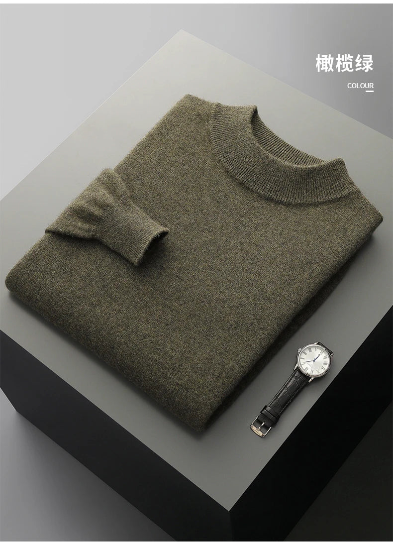 Autumn and winter men's cashmere sweater stand up collar long sleeved pullover soft and warm 100% Merino wool knitted top