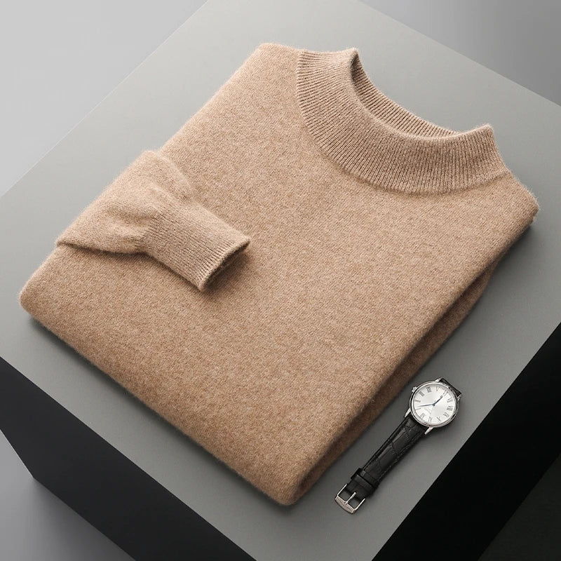 Autumn and winter men's cashmere sweater stand up collar long sleeved pullover soft and warm 100% Merino wool knitted top