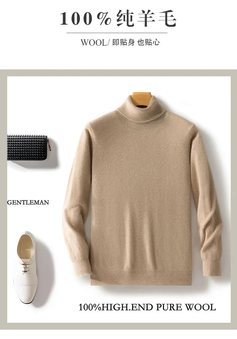 Fall/Winter 12-Needle Flat Lapel 100% Pure Wool Men's Long Sleeve Pullover Knitted Bottoming Shirt Inside