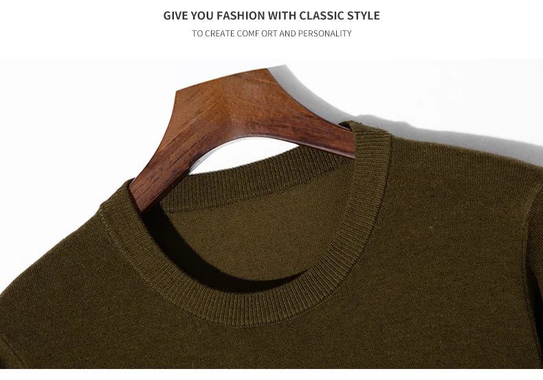 Summer Classic Short Sleeve Men Knitwear Silk Wool blend Sweater O-Neck Loose Cool Quality Business Pullover Basic Clothing Tops