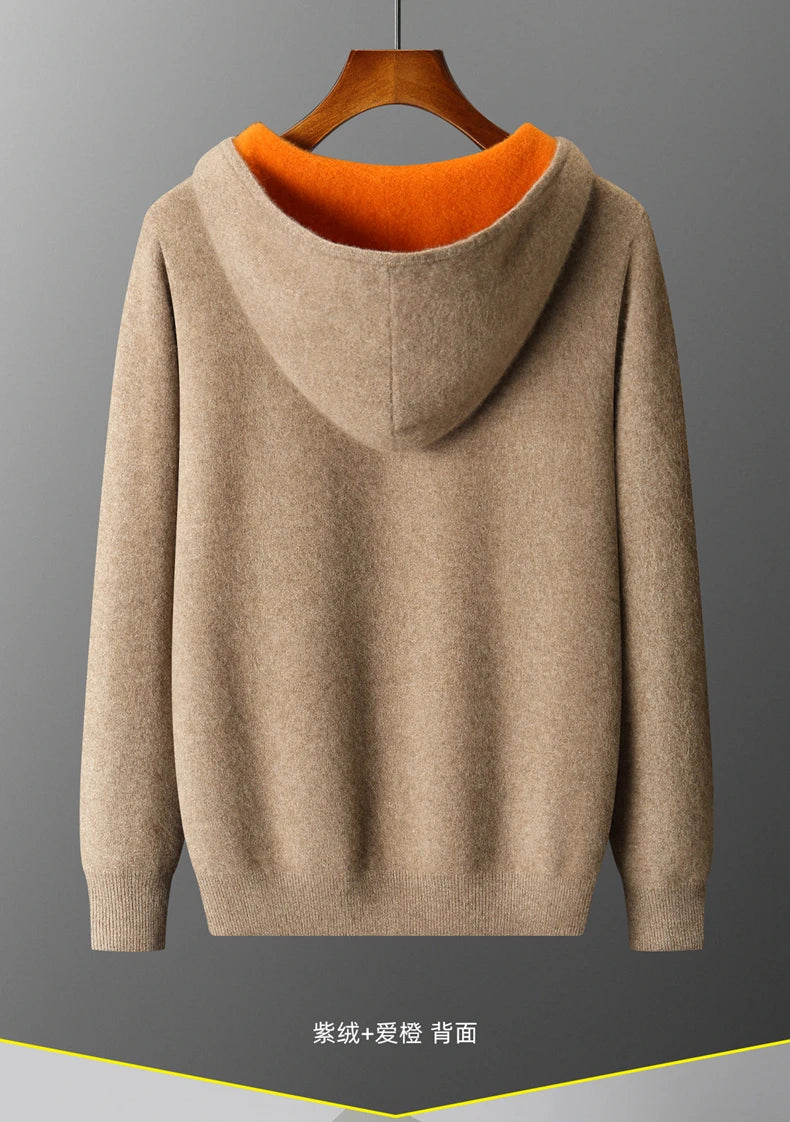 Autumn And Winter New Men's Double-Sided Wear Padded Cashmere Hoodies Cardigans Knitted Casual Warm Coats