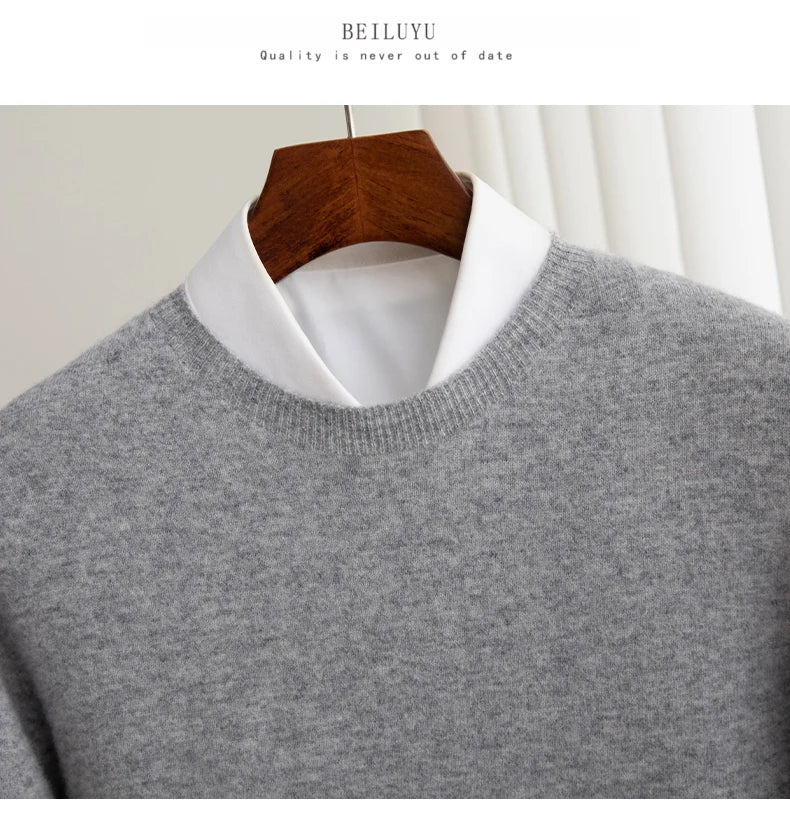 Autumn And Winter 100% Pure Wool Men's Thick Round Neck Slim-Fit  O-neck Pullover Long-Sleeved Knitted Cashmere Sweater
