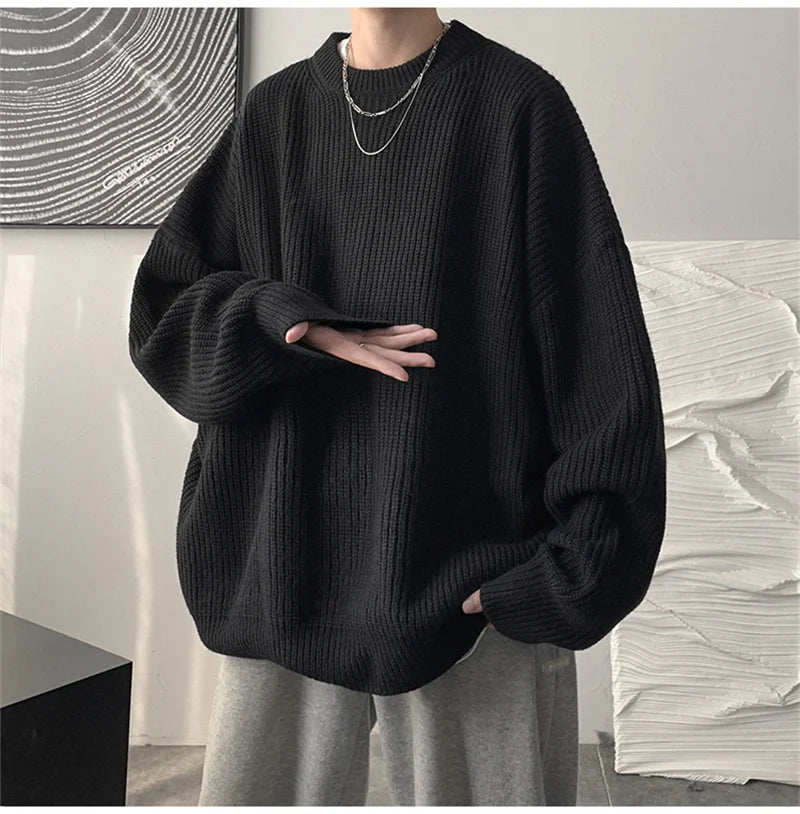 2025 Autumn Crew Neck Solid Color Pullover Sweaters For Men Casual Y2K Knitted Sweater High Street Fashion Jumpers Hombre