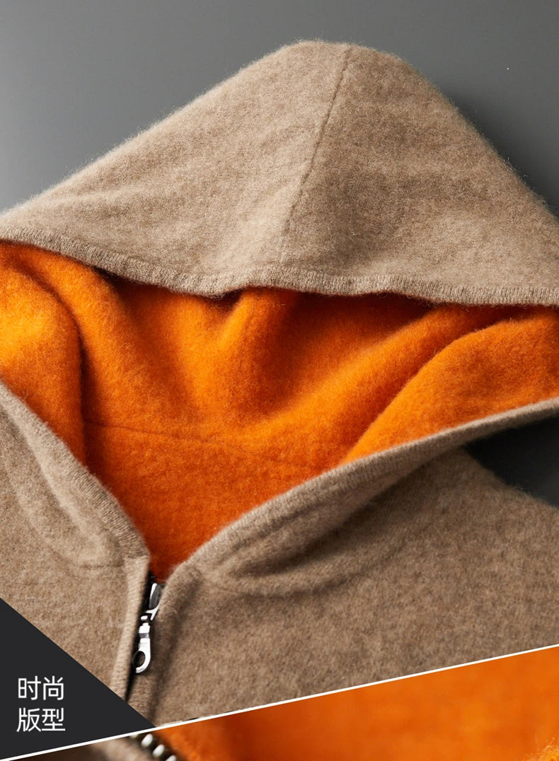 Autumn And Winter New Men's Double-Sided Wear Padded Cashmere Hoodies Cardigans Knitted Casual Warm Coats